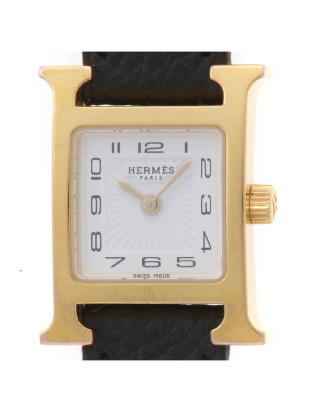 Hermes H Watch Mini Uno Gold Plated Veau Epsom White Dial Quartz